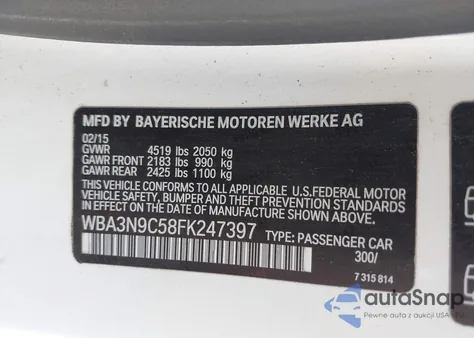 2015 BMW 428I xDrive from USA, damaged, VIN WBA3N9C58FK247397